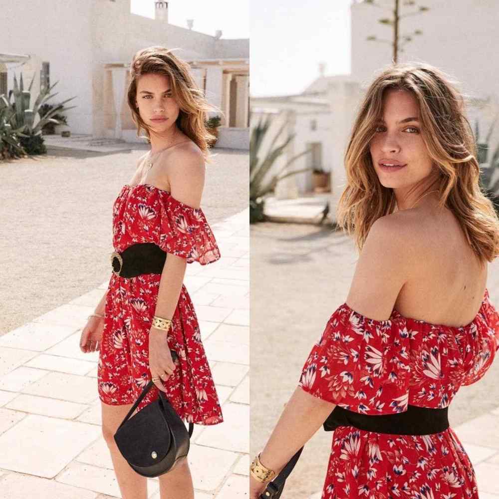 Sezane Alba dress off the shoulders in red floral size Medium